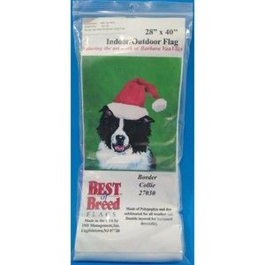 Border Collie Christmas Santa Hat Indoor Outdoor Flag Barbara Van Vliet NEW